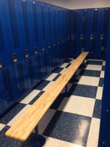 installed blue lockers in locker room
