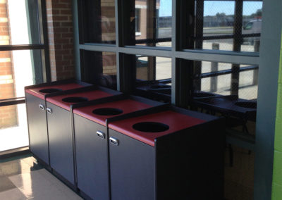 Waste and Recycling Bins in a School Cafeteria